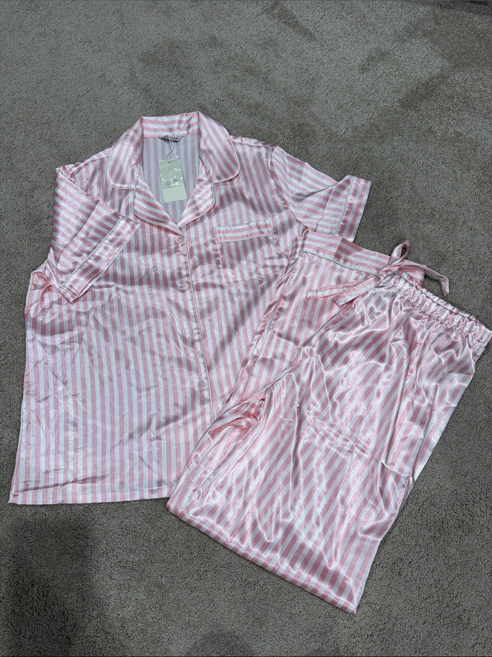 Pink & White Striped Pajama Set - Short Sleeve Top & Drawstring Pants